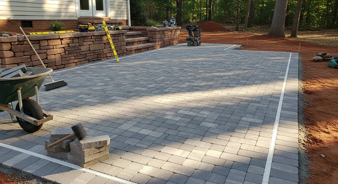 Installed patio with pavers and walkway