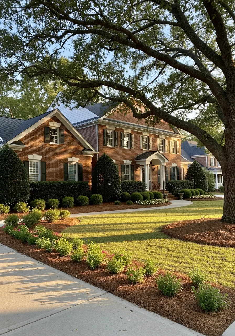 Service professional standing beside a Harrisburg home with well-maintained exterior and established trees.